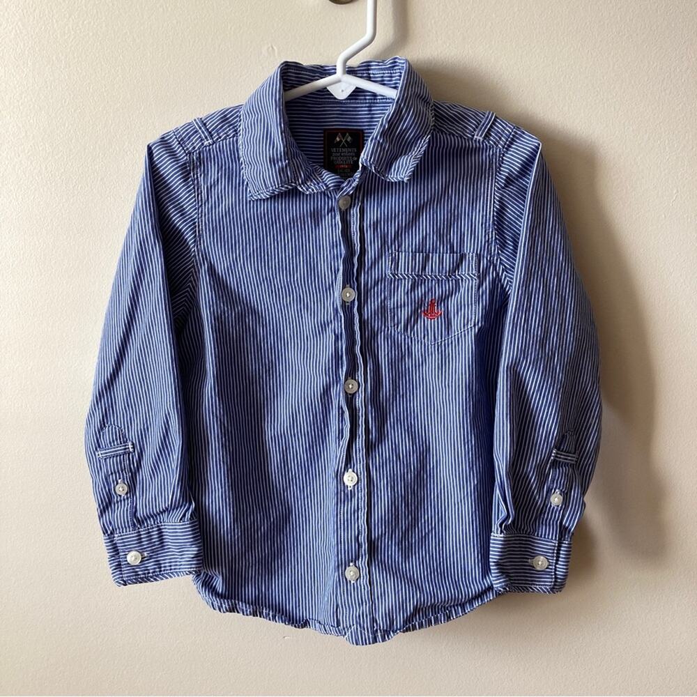 Jacari Striped Shirt Boys Long Sleeve Size 4 Blue White